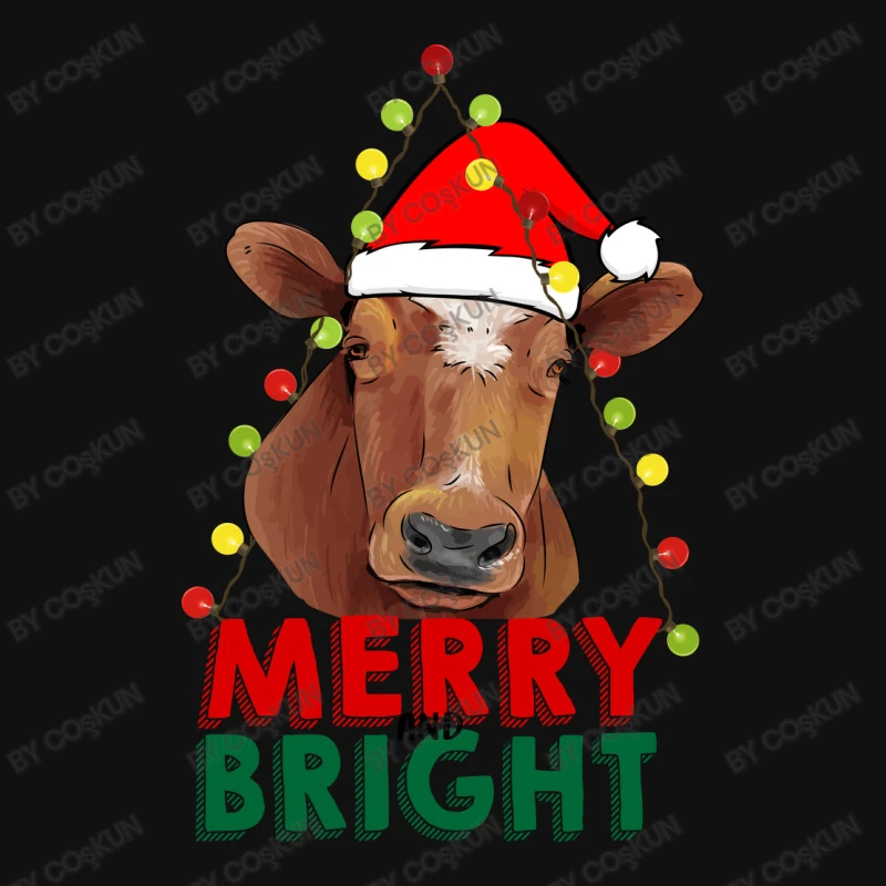 Merry And Bright Cow With Christmas Lights Throw Pillow 3 Merry And Bright Cow With Christmas Lights Throw Pillow - Image 3