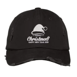 Merry Christmas Embroidered Hat Distressed Cap