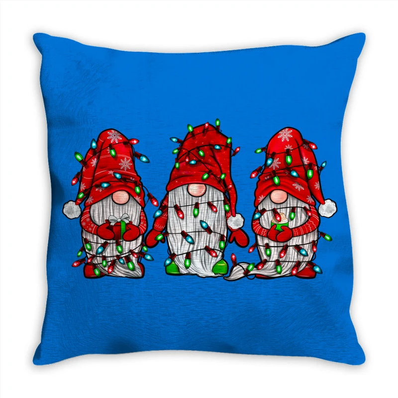 Gnome With Christmas Lights Throw Pillow 1 Gnome With Christmas Lights Throw Pillow