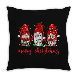 Merry Christmas Gnome With Christmas Lights Throw Pillow