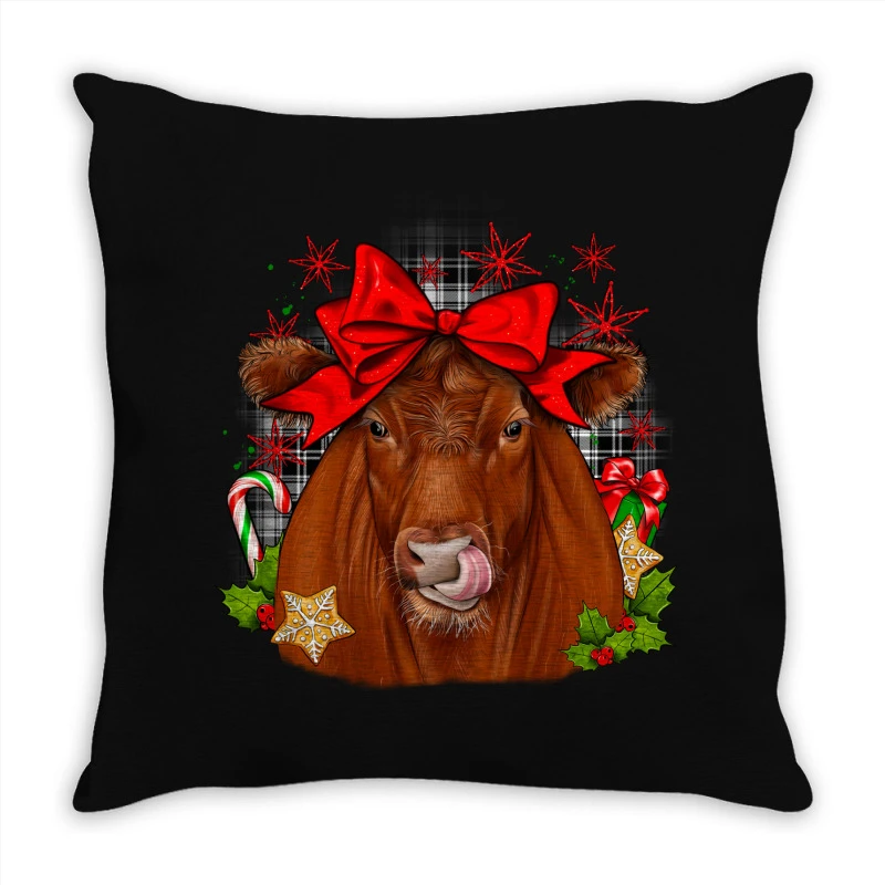 Christmas Red Angus Throw Pillow 1 Christmas Red Angus Throw Pillow