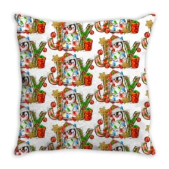 Joy Christmas Penguin Throw Pillow