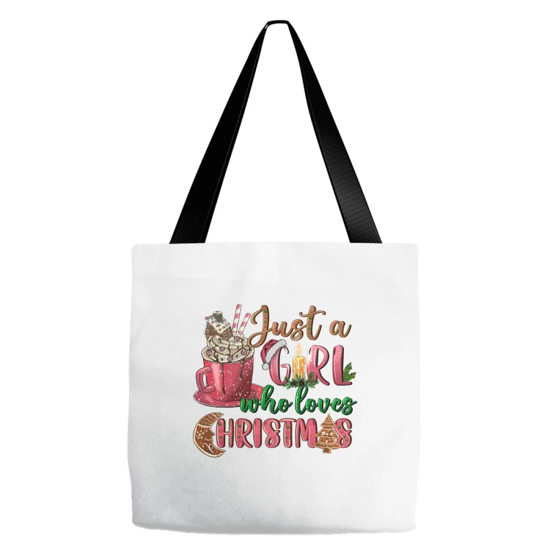 Pink Just A Girl Who Loves Christmas Tote Bags 1 Pink Just A Girl Who Loves Christmas Tote Bags