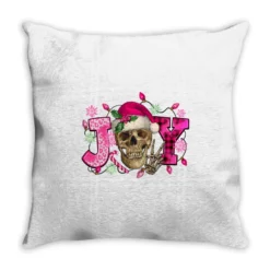 Pink Christmas Joy Skeleton Throw Pillow