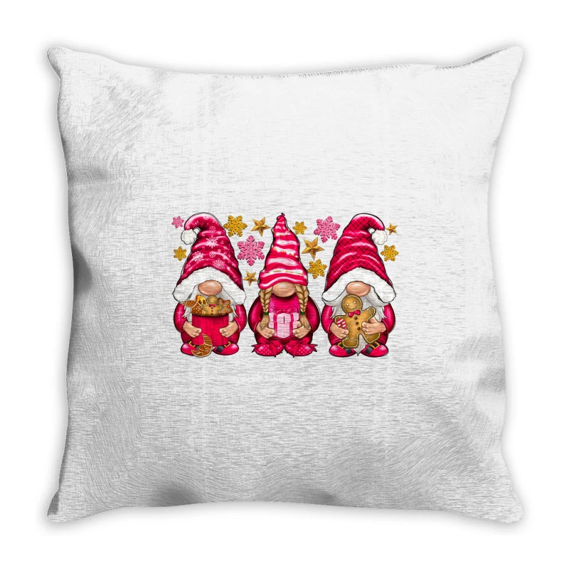 Pink Christmas Gnomes Throw Pillow 1 Pink Christmas Gnomes Throw Pillow