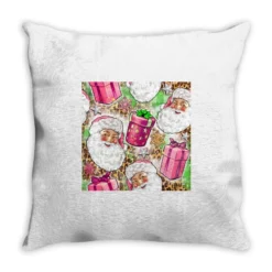 Pink Christmas Santa Claus And Gift Box Throw Pillow
