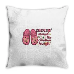 Pink Christmas Crocin' Around The Christmas Tree Throw Pillow