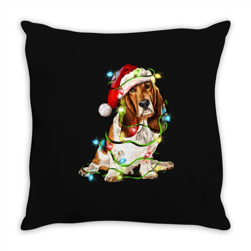 Christmas Basset Hound Dog Throw Pillow 1 Christmas Basset Hound Dog Throw Pillow