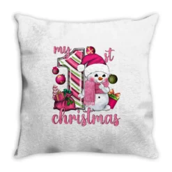 My 1st. Pink Christmas With Cute Snowman Throw Pillow