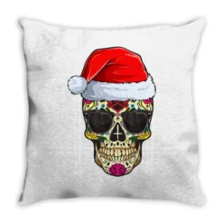 Christmas Sugar Skull Santa Merry Xmas Funny Holid Throw Pillow