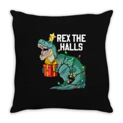Christmas Dinosaur Rex The Halls Cute Boys Kids Tr Throw Pillow