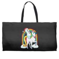 Christmas Snowman Riding Unicorn Xmas Magical Rain Weekender Totes