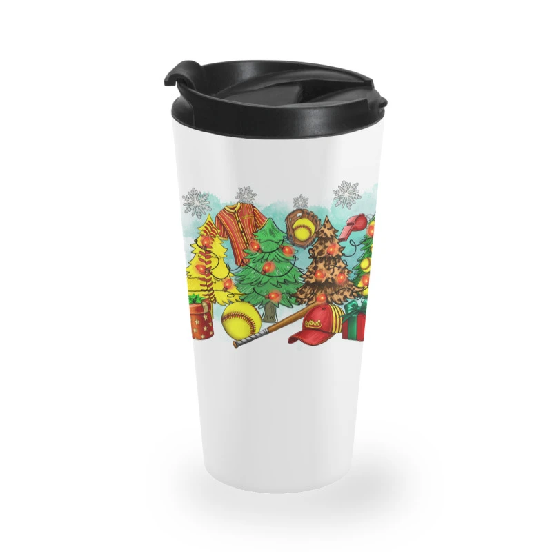 Christmas Trees With Softball Travel Mug 1 Christmas Trees With Softball Travel Mug