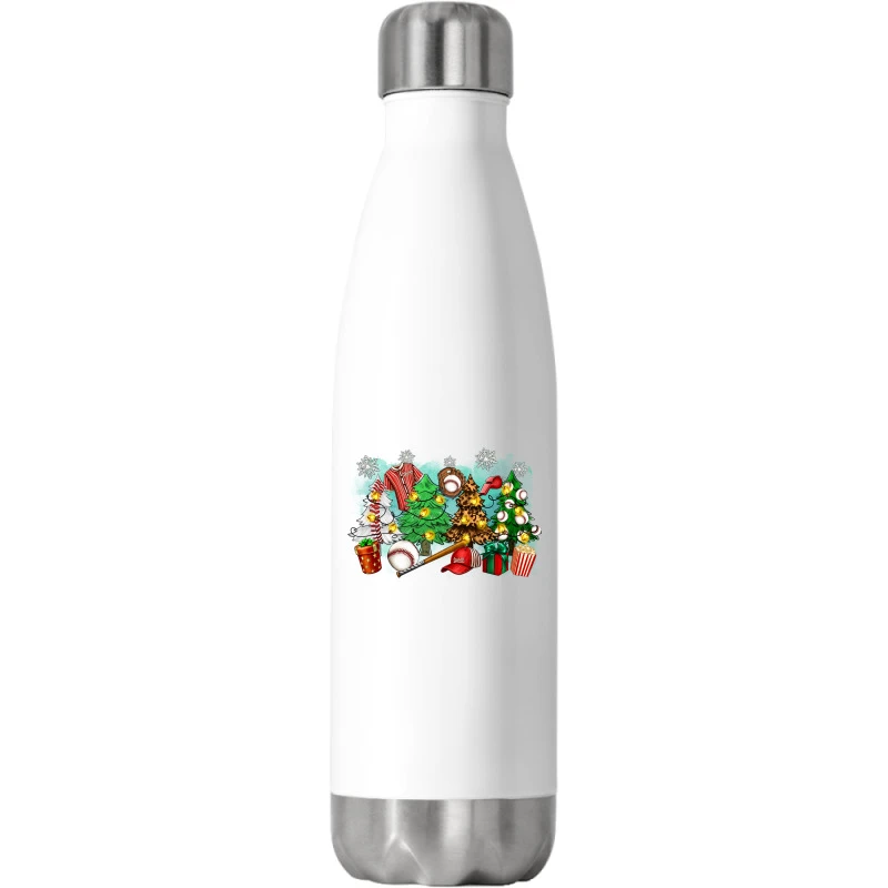 Christmas Trees With Baseball Stainless Steel Water Bottle 1 Christmas Trees With Baseball Stainless Steel Water Bottle