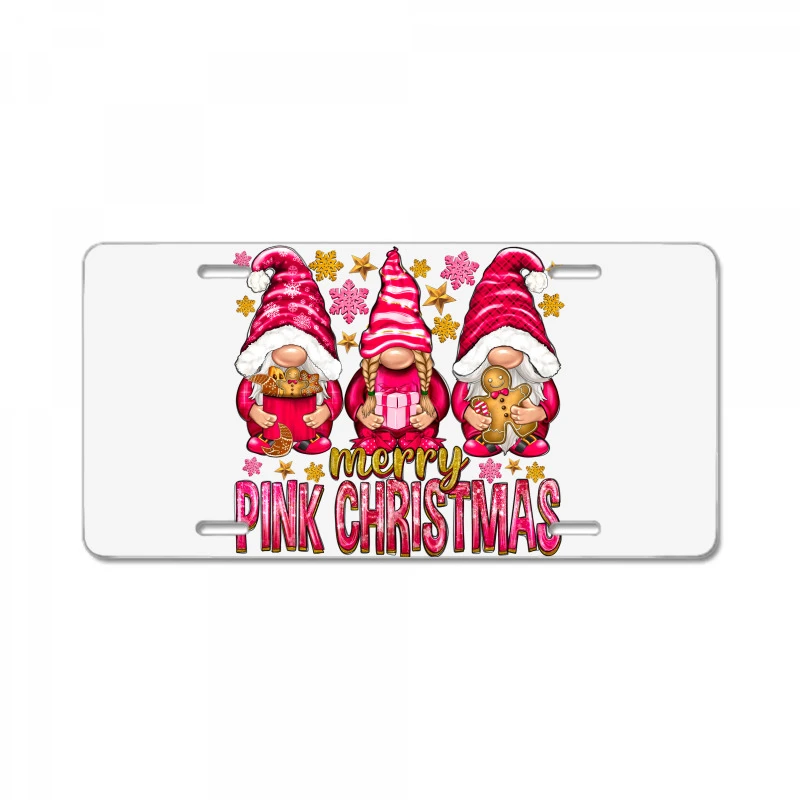 Merry Pink Christmas Gnomes License Plate 1 Merry Pink Christmas Gnomes License Plate