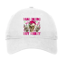 Dead Inside But Merry Pink Christmas Skeleton Adjustable Cap