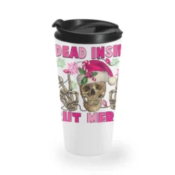 Dead Inside But Merry Pink Christmas Skeleton Travel Mug