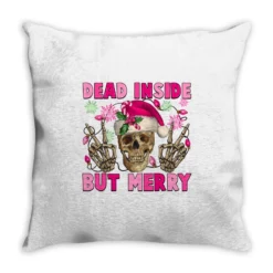 Dead Inside But Merry Pink Christmas Skeleton Throw Pillow