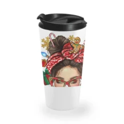 Christmas Messy Bun With Gingerbread Man Travel Mug