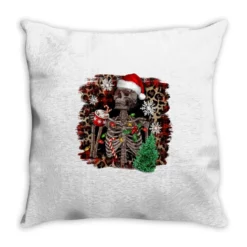 Skeleton With Coffee Cup Christmas Throw Pillow