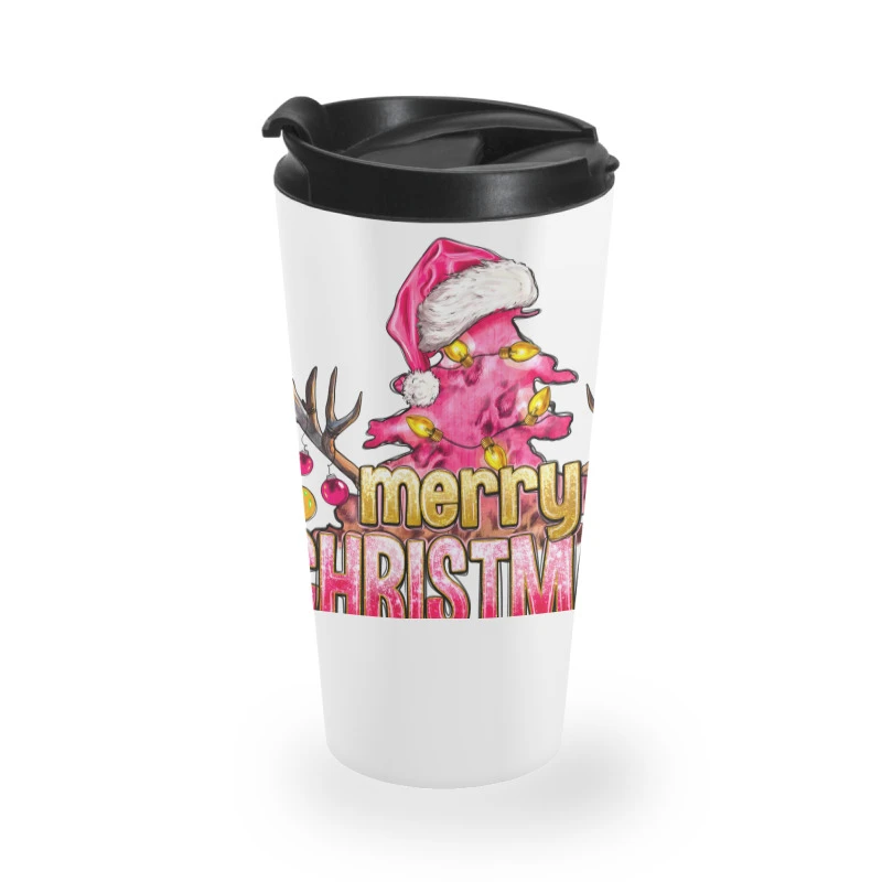 Pink Merry Christmas Travel Mug 1 Pink Merry Christmas Travel Mug