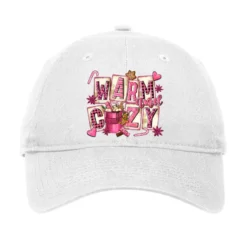 Pink Christmas Warm And Cozy With Hot Chocolate Adjustable Cap