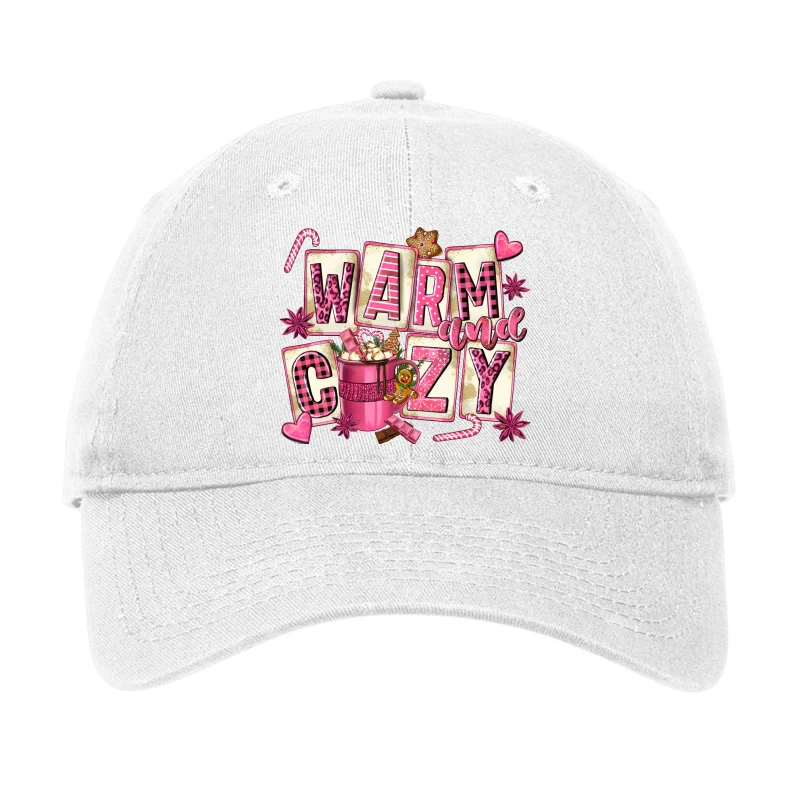 Pink Christmas Warm And Cozy With Hot Chocolate Adjustable Cap 1 Pink Christmas Warm And Cozy With Hot Chocolate Adjustable Cap