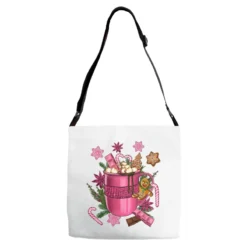 Pink Christmas Hot Chocolate Coffee Cup Adjustable Strap Totes