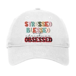 Stressed Blessed And Christmas Obsesse Adjustable Cap