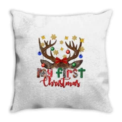 My First Christmas With Reindeer Throw Pillow