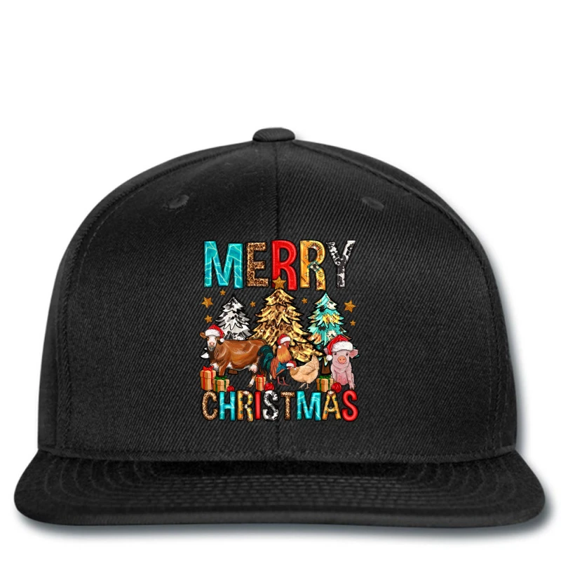 Merry Christmas Trees Farm Animals Printed Hat 1 Merry Christmas Trees Farm Animals Printed Hat