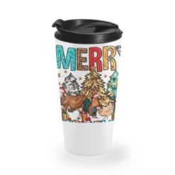 Merry Christmas Trees Farm Animals Travel Mug