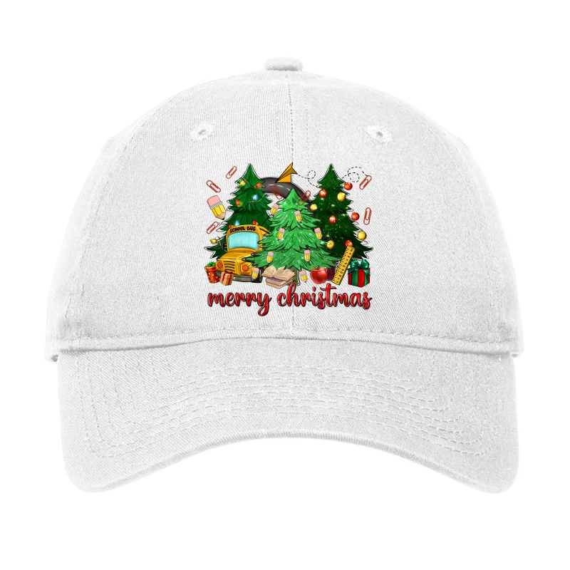 Merry Christmas School Bus Christmas Trees Adjustable Cap 1 Merry Christmas School Bus Christmas Trees Adjustable Cap