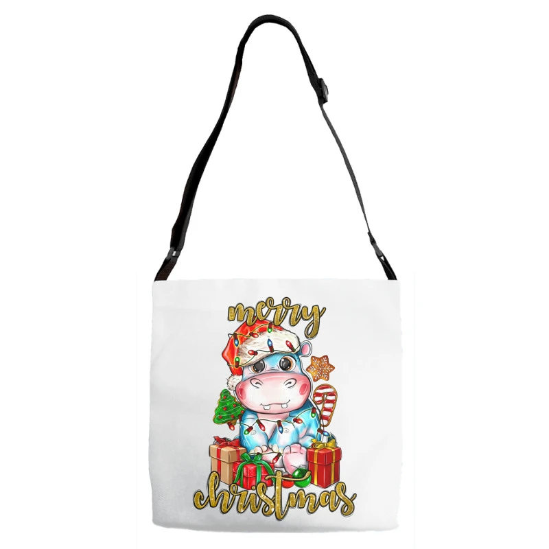 Merry Christmas Hippopotamus Adjustable Strap Totes 1 Merry Christmas Hippopotamus Adjustable Strap Totes
