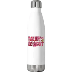 Merry And Bright Pink Christmas Stainless Steel Water Bottle