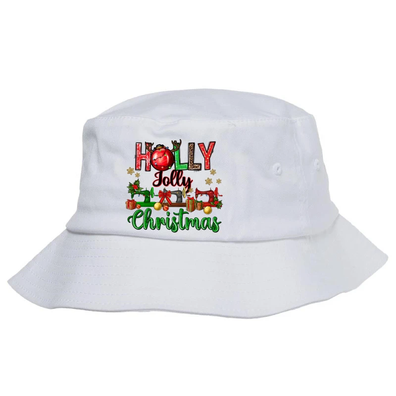 Holly Jolly Christmas Sewing Machines Bucket Hat 1 Holly Jolly Christmas Sewing Machines Bucket Hat