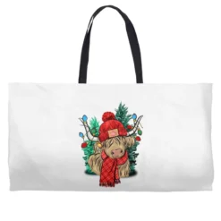 Red Christmas Long Haired Cow Weekender Totes