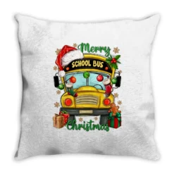 Merry Christmas School Bus And Gift Boxes Throw Pillow