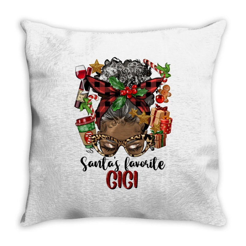 Afro Messy Bun Christmas Gigi Throw Pillow 1 Afro Messy Bun Christmas Gigi Throw Pillow