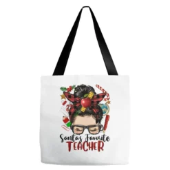 Messy Bun Christmas Teacher Tote Bags