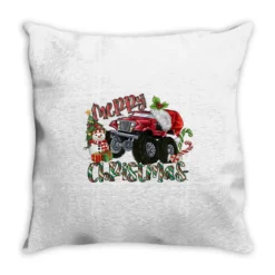 Merry Christmas Monster Truck Throw Pillow