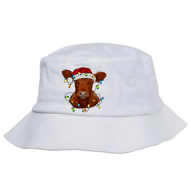 Christmas Baby Red Angus Calf With Lights Bucket Hat 1 Christmas Baby Red Angus Calf With Lights Bucket Hat
