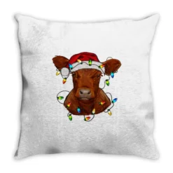 Christmas Baby Red Angus Calf With Lights Throw Pillow