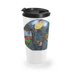Black Angus Cattle With Santa Chick Christmas Travel Mug