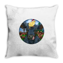 Black Angus Cattle With Santa Chick Christmas Throw Pillow