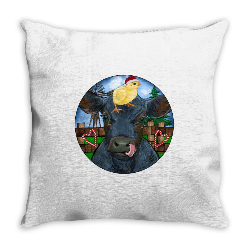 Black Angus Cattle With Santa Chick Christmas Throw Pillow 1 Black Angus Cattle With Santa Chick Christmas Throw Pillow