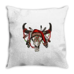 Western Christmas Bull Skull Throw Pillow