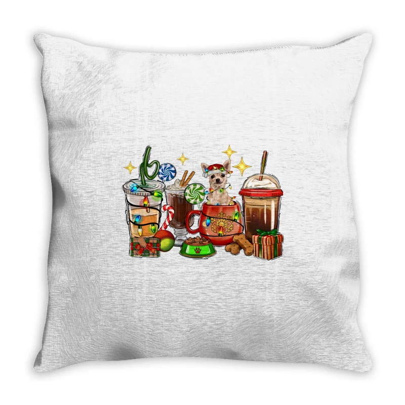Christmas Coffee Cups With Chihuahua Throw Pillow 1 Christmas Coffee Cups With Chihuahua Throw Pillow
