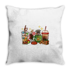 Christmas Coffee Cups With Pug Throw Pillow