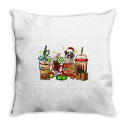 Christmas Coffee Cups With Saint Bernard Throw Pillow